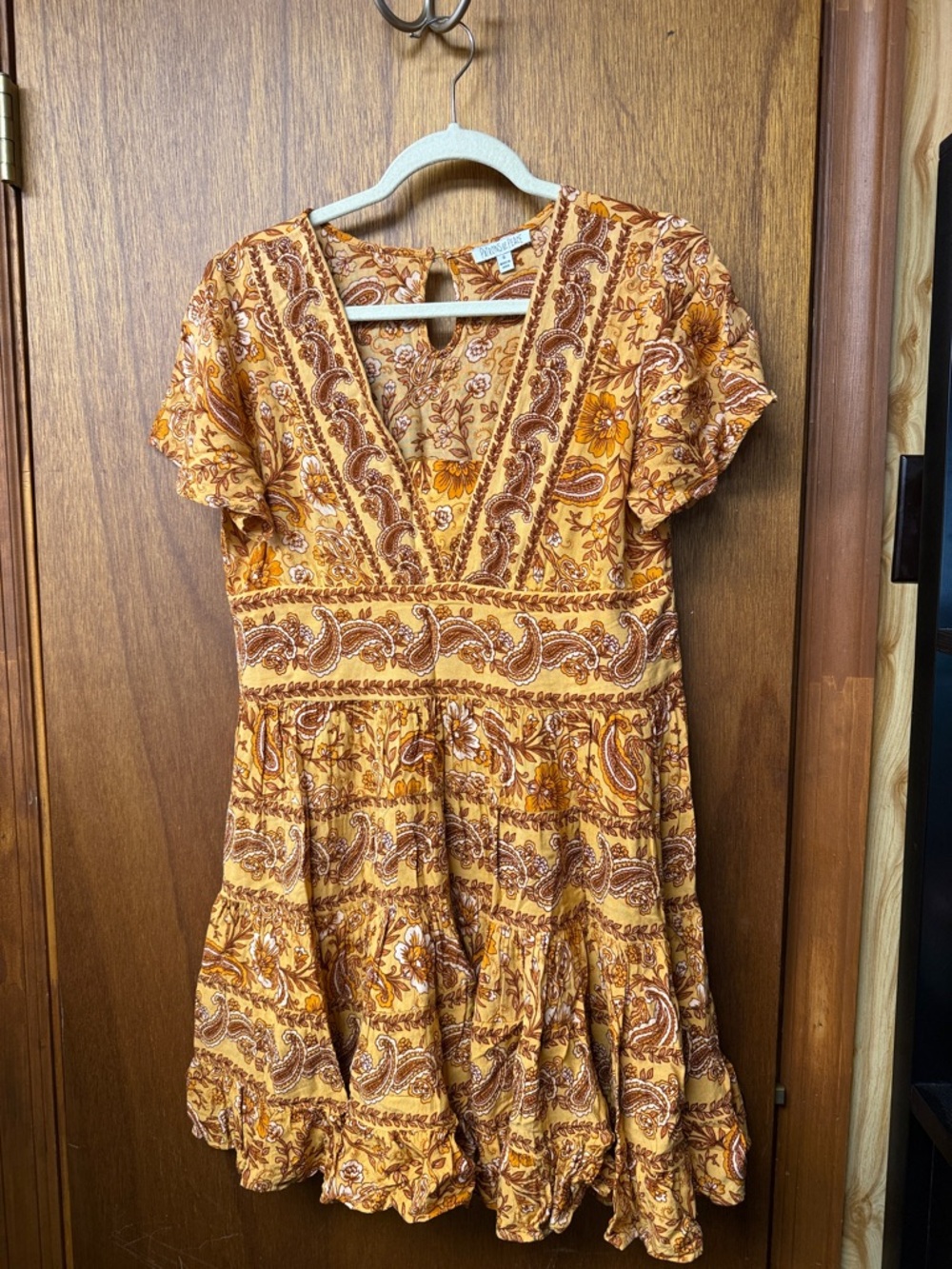 Patrons of Peace Mustard Paisley V-Neck Mini Dress